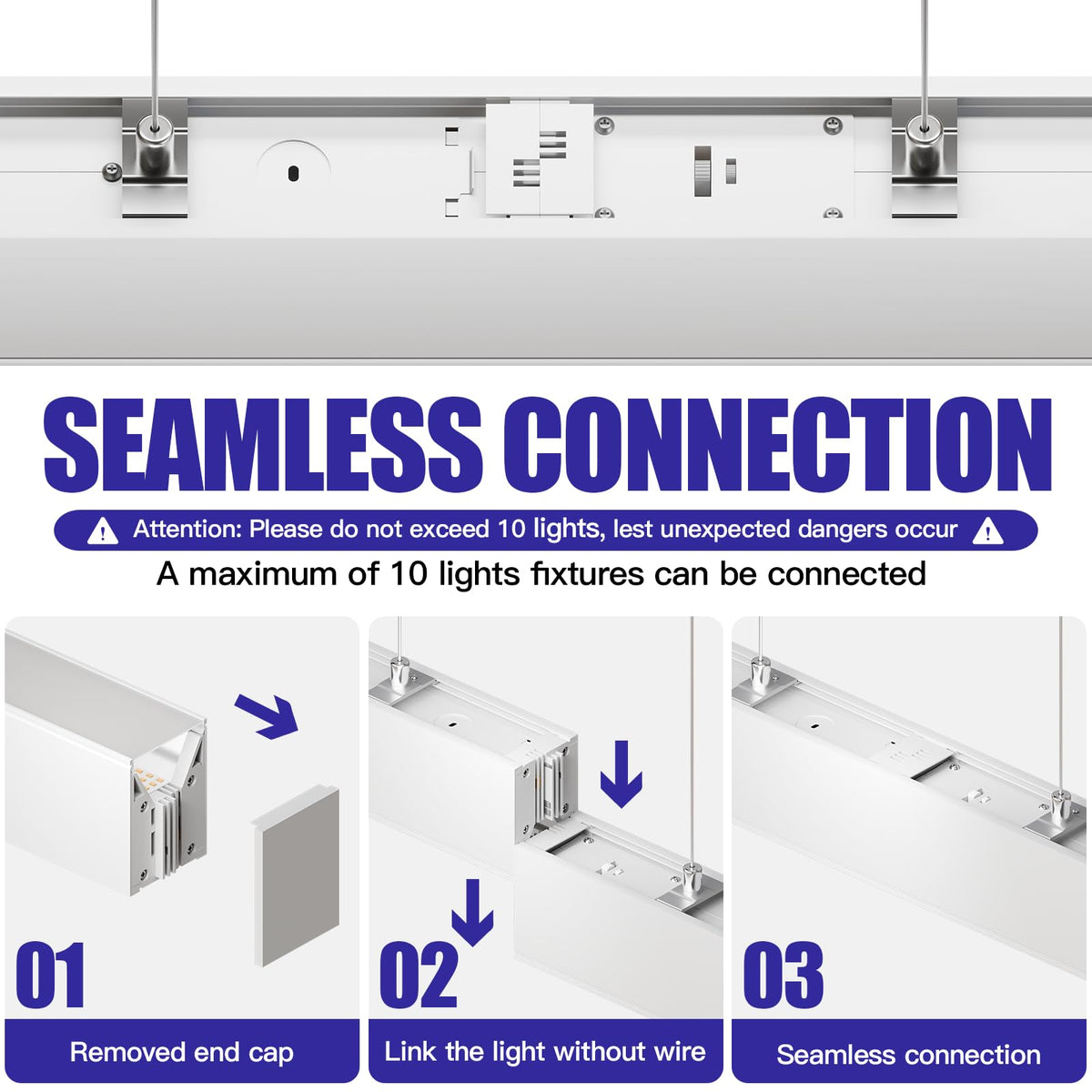 JTT 4FT LED 4Pack White Linear Light,50W/40W/30W Linkable Office Light Fixture,3000K-5000K Selectable,0-10V Dimmable Architectural LED Suspension Ceiling Hanging for Shop