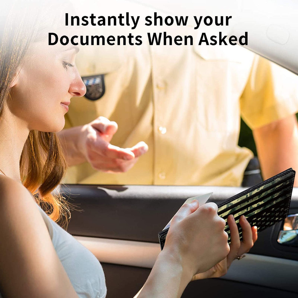 Car Registration and Insurance Holder, Leather Car Glove Box Organizer, Cool Car Accessories for ID, Driver's License Cards & Essential Document, business cards, Men&Women,Military Camouflage USA Flag