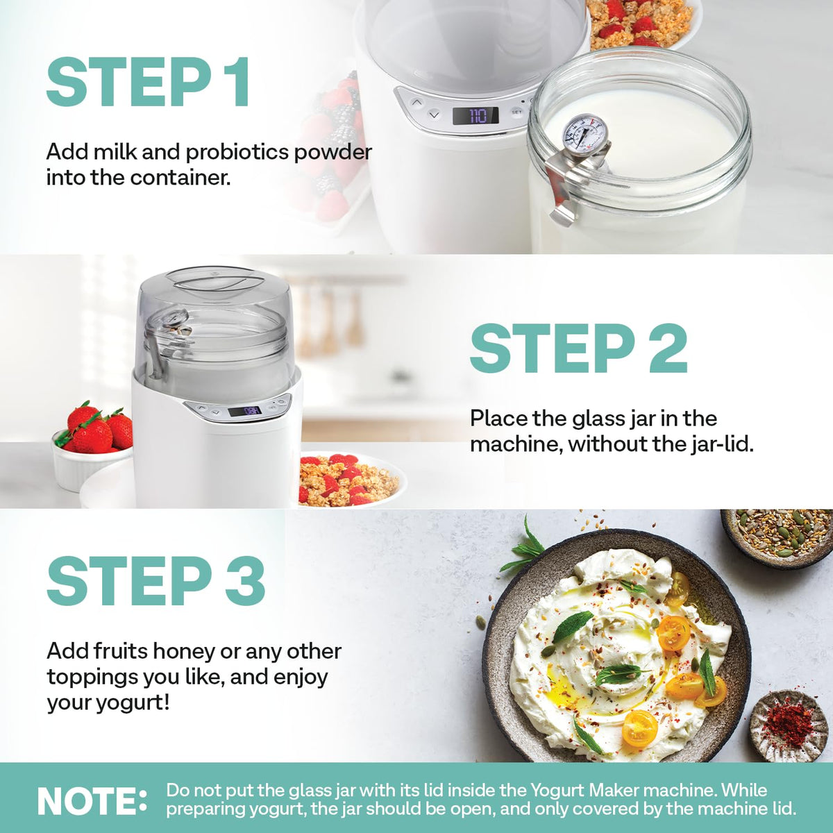 Euro Cuisine YM260 Yogurt Maker with Adjustable Time & Temperature Control, 2-Quart Glass Jar, Free Thermometer & Cotton Strainer Bag, 2025 Edition, White, Make Yummy Organic Probiotic Yogurt at Home