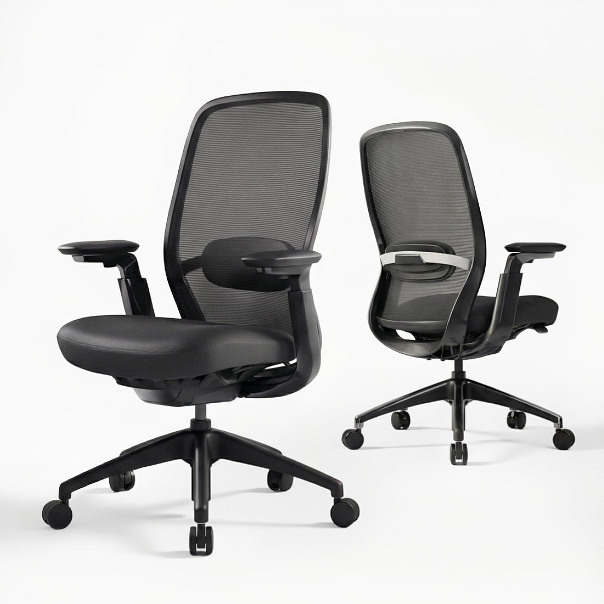 COLAMY Aether Executive Office Chair for Long Hours, One-Touch Easy Adjust Managerial Desk Chair with Levitating Seat Cushion & Pilot-Level Sync Armrests, 300 LBS Mid Back Mesh Computer Chair,Black