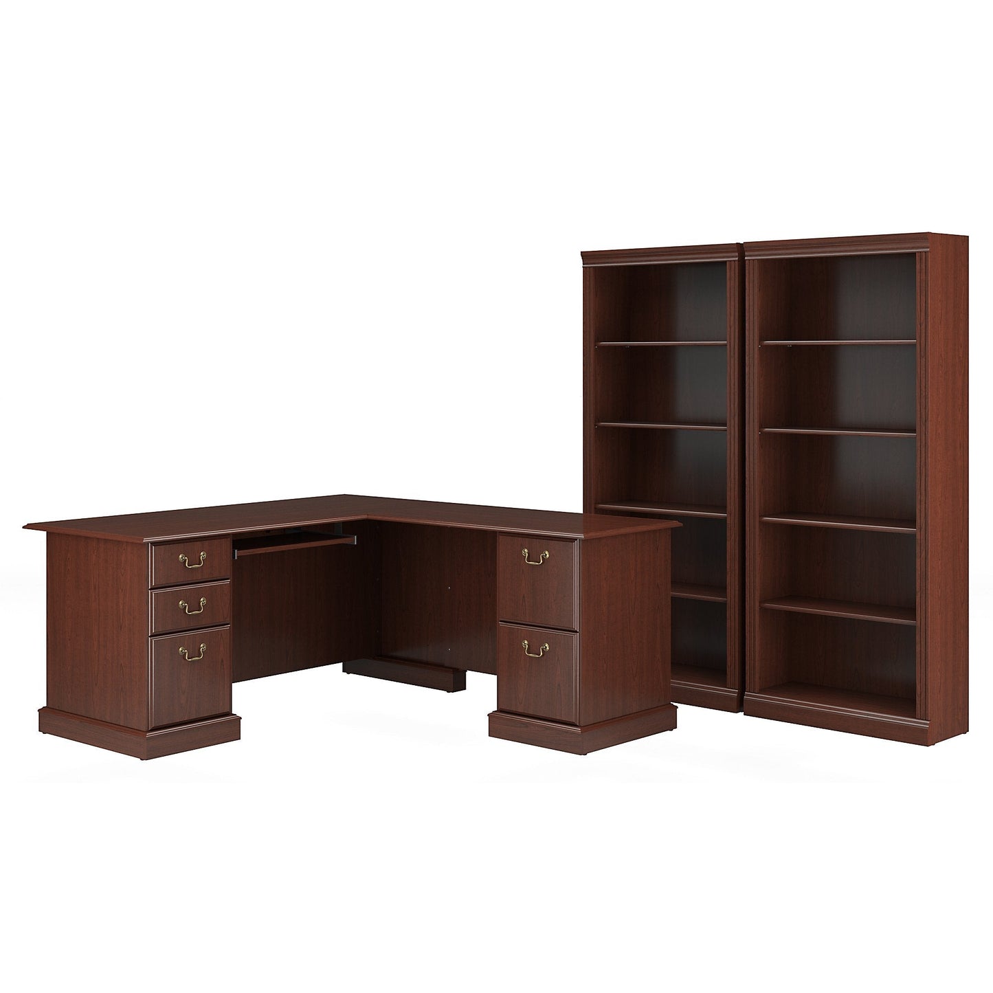 Bush Furniture Saratoga L Shaped Computer Desk and Bookcase Set in Harvest Cherry