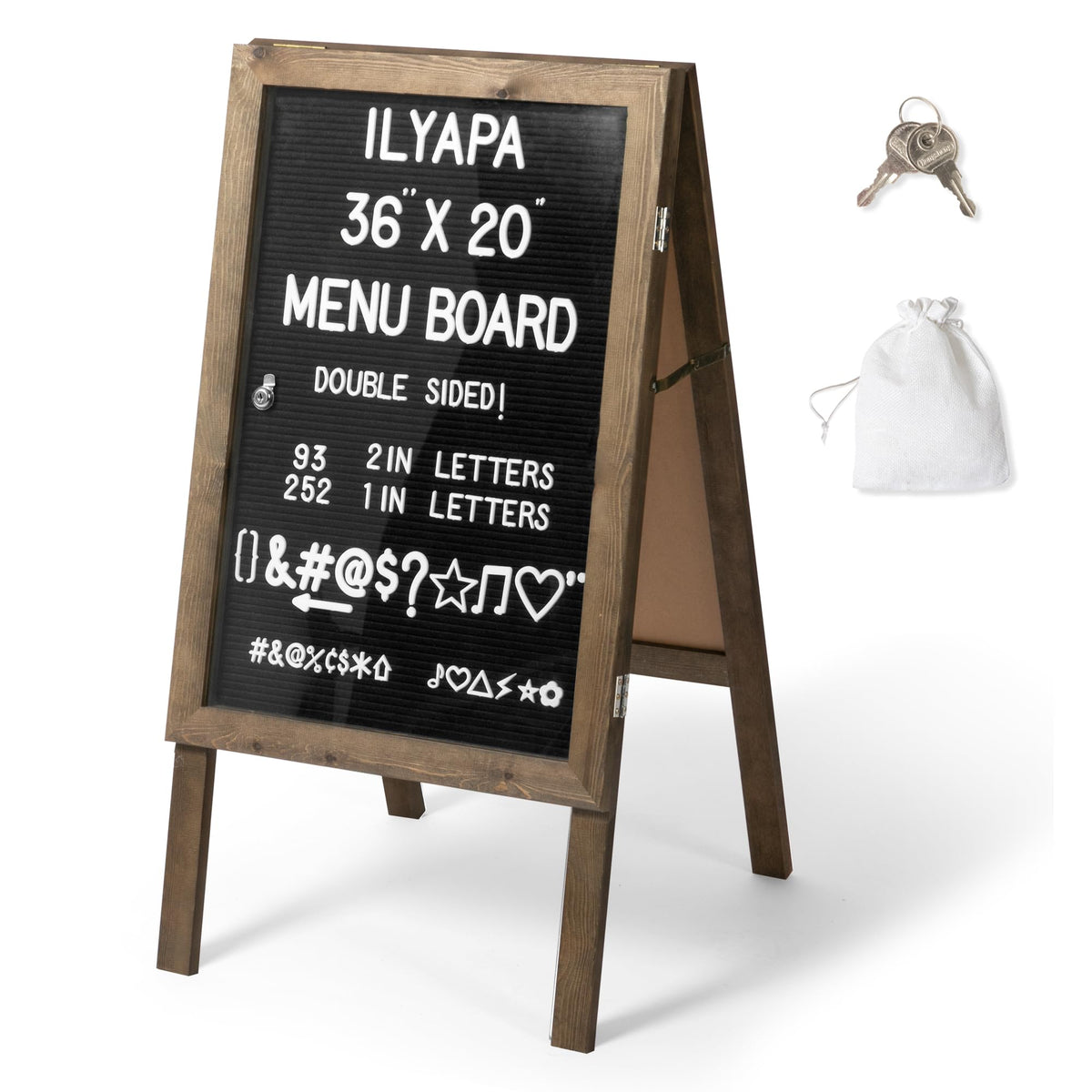 Ilyapa A Frame Sandwich Board Signs Outdoor Chalkboard & Felt Letter Board Sign with Changeable Letters - Wooden 36 x 20 in. Double Sided Magnetic Chalk Board & Letterboard for Sidewalk Advertising