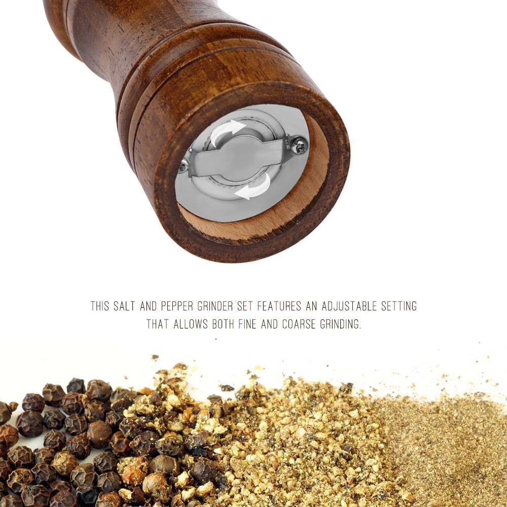 Pepper Mill - 5 inch Pepper Grinder Pepper Grinder Refillable Oak Salt and Pepper Grinder Set Sea Salt Grinder Ceramic Pepper Mill Grinder Adjustable Coarse to Fine pepper Grinder Mill (2Pack)