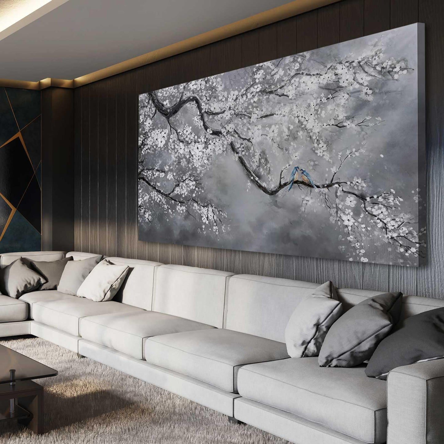 Artexist Canvas Wall Art/Grey Wall Decor 29"x58"/ Plum Blossom Oil Paintings/Large Artwork Wall for Living Room Bedroom Office Kitchen Home Decoration