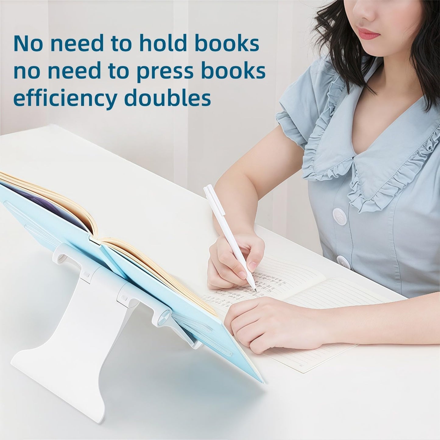 Travel Mini Book Holders for Reading Hands Free - Portable and Adjustable Book Stand for Reading, Two-in-one (Ideal for Light Books & Tablets – Not for Heavy Hardcovers | White)