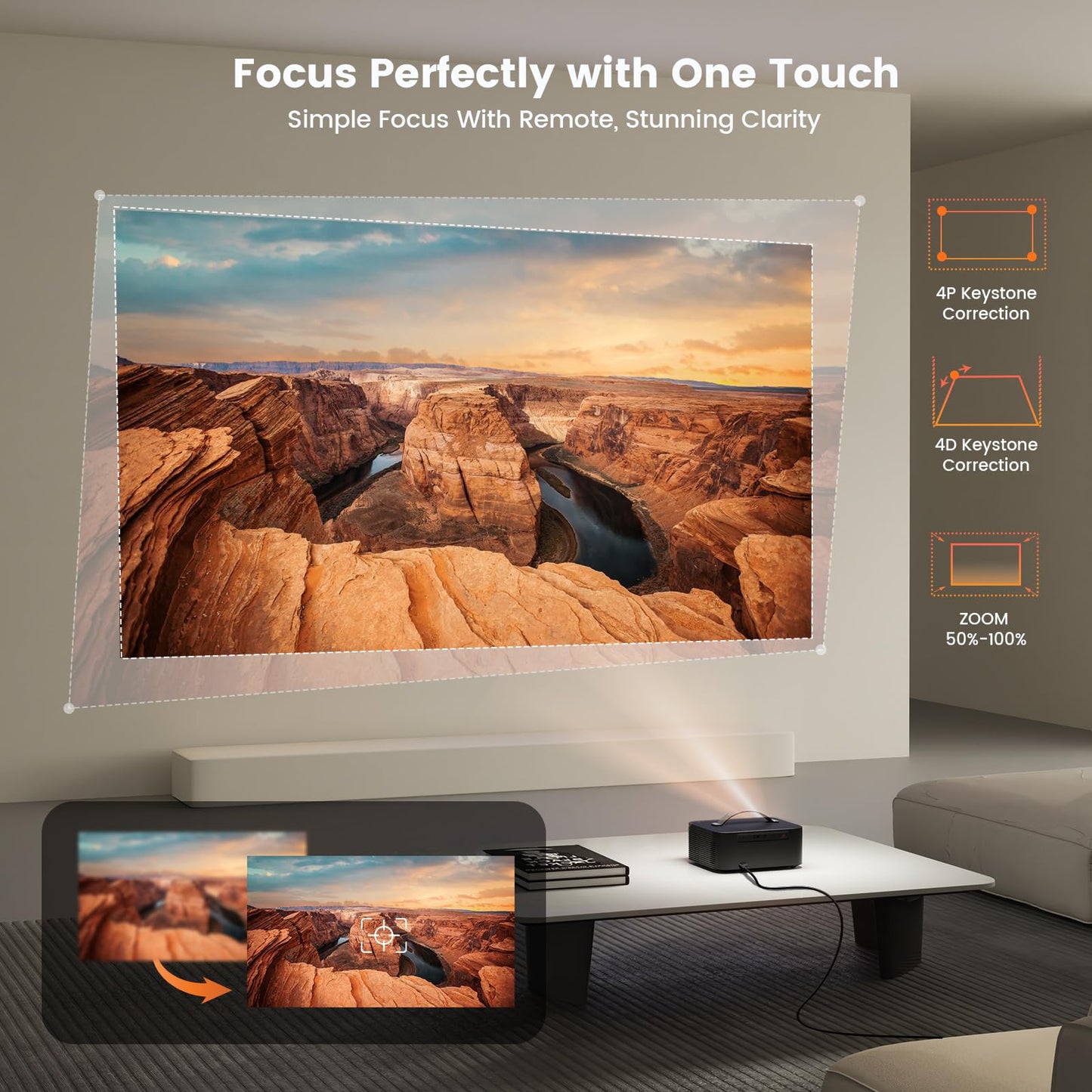 [Official Licensed APPs] Outdoor-Projector-4K with Wifi6 and Bluetooth, Smart TV OS & DoIby Audio, Portable Projector with YouTube/PrimeVideo, ONOAYO 1080P Proyector with 300'' Display
