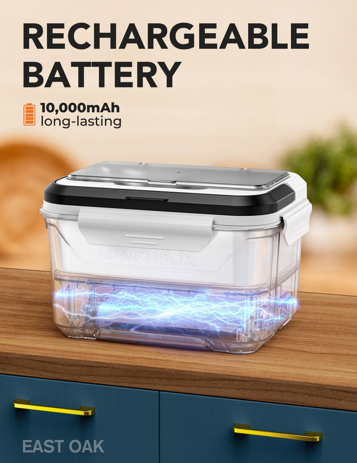 EAST OAK Cordless Electric Lunch Box for Adults, Heated Lunch Box Battery Powered with Automatic Heating, 5.5 Cups Portable Food Warmer with Insulated Carry Bag