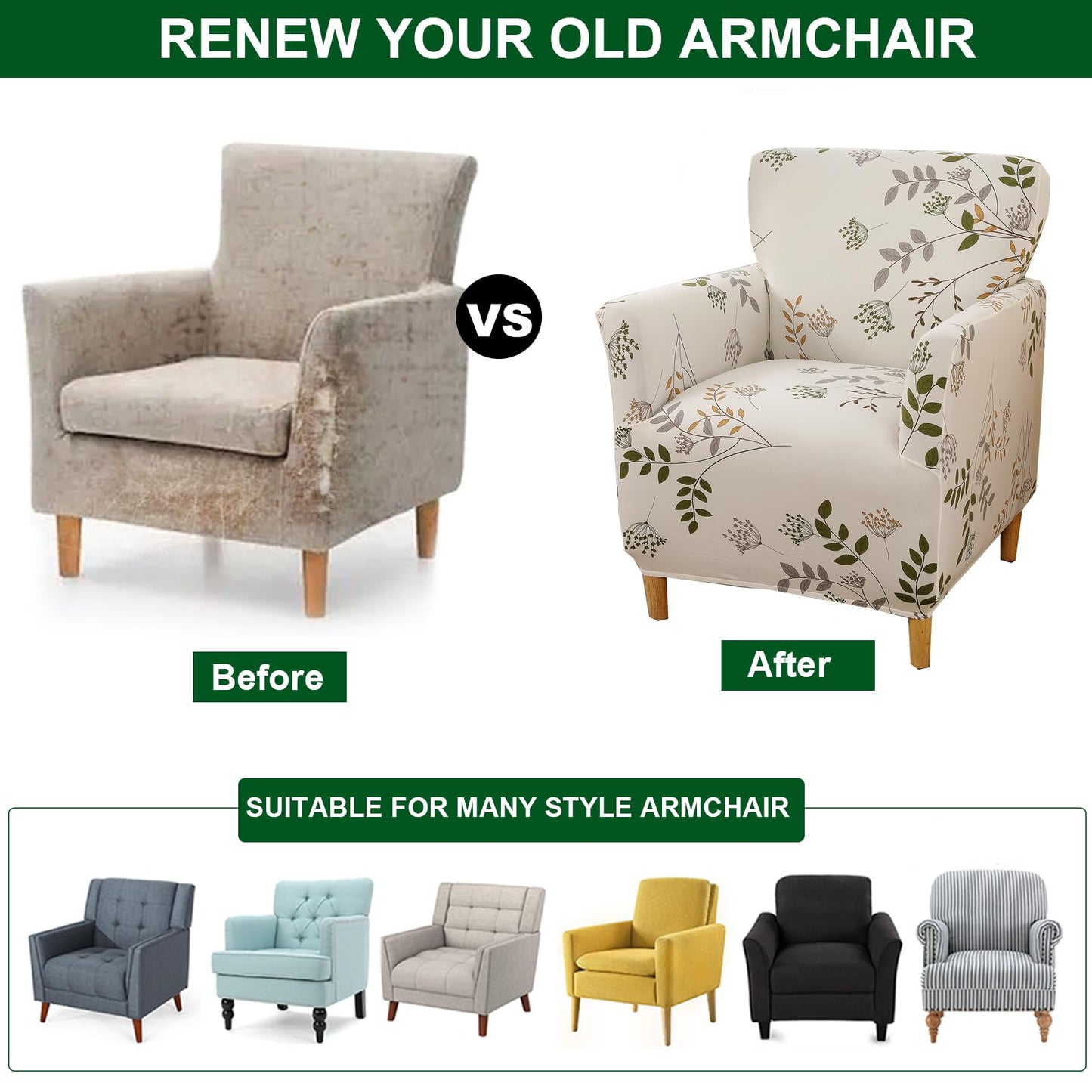CRFATOP Stretch Mid Century Modern Armchair Slipcover 1-Piece Printed Accent Chair Covers with Arms Soft Waterproof Chair Slipcovers for Living Room Furniture Protector Office Reception Reading,A05