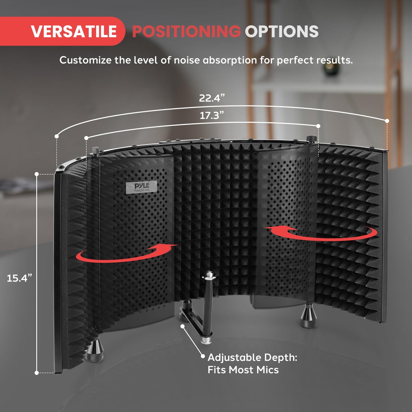 Pyle Microphone Isolation Shield with Soundproof Foam, Portable Vocal Recording Booth for Studio & Podcast, Adjustable Folding Acoustic Panels, Shock Mount, 5/8'' Mic Thread, Easy Setup