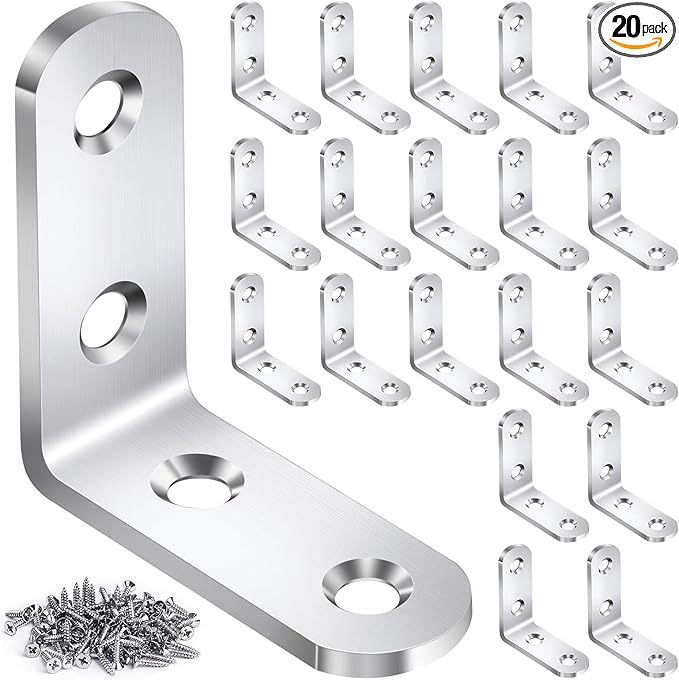 20PCS L Bracket Corner Brace Sets, Stainless Steel L Brackets