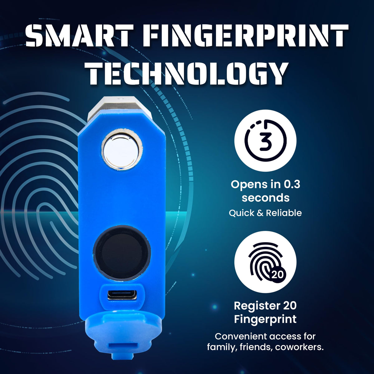 Magmaus® SRL70 Smart Fingerprint Padlock - Advanced Biometric Security Lock with App Control, 20 Fingerprint Memory, 2 Digital Keys, Heavy-Duty Construction for Gate, Storage Unit, Property