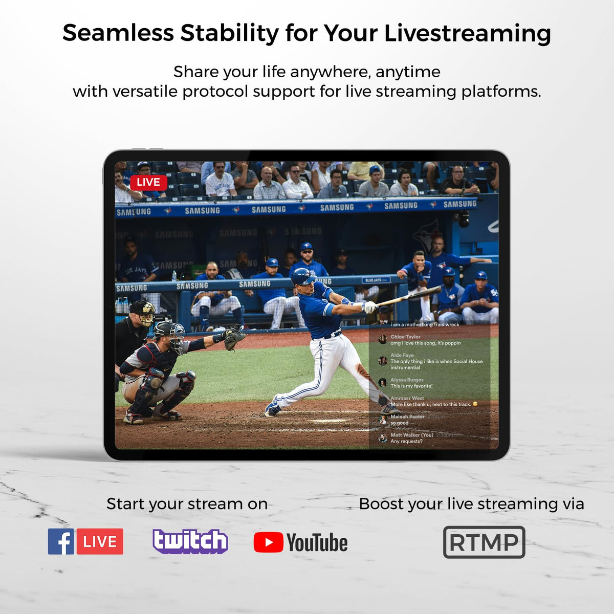 NearStream 3-Pack Live Streaming Camera 2K, Streaming Webcam with 40X Hybrid Zoom, 8-MEMS Mic with Noise Canceling, 6H Battery, Camera for Streaming on YouTube/Twitch/Facebook/Rtmp, App Control