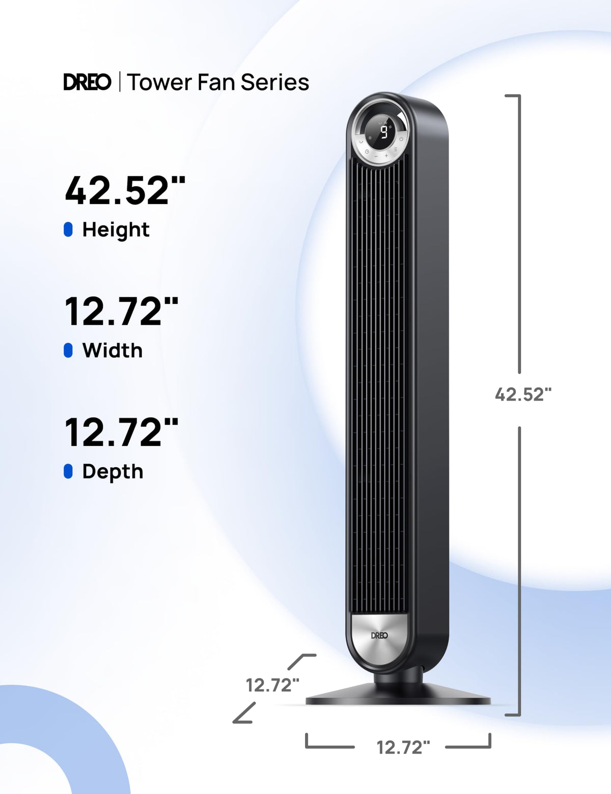 DREO Tower Fan for Bedroom, Upgraded DC 9 Speeds 20dB Ultra-Quiet Floor Fan, 90° Oscillating Fans with 28ft/s Velocity, 12H Timer, Standing Fan, Bladeless Fan Powerful for Home Office Room