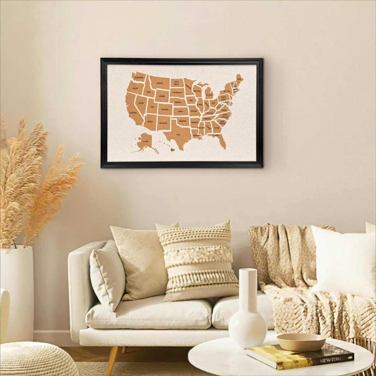 YCCYYCCY Wooden Frame Cork Board Map of The United State, 20" X 30" Bulletin Boards for Walls with 10 Pins, Travel Tracker Map for Office, School and Home (US-MAP,5075,D)
