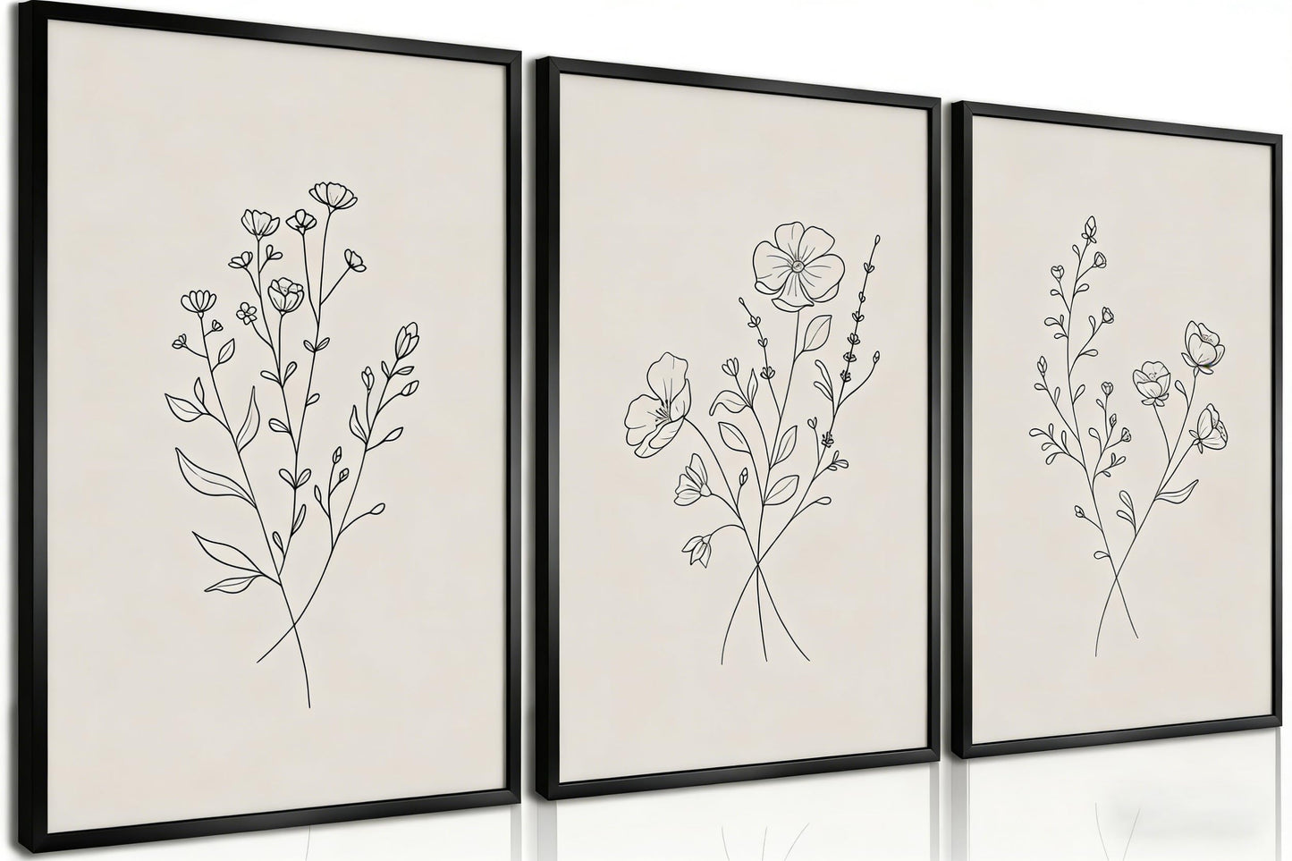 3Pcs Flower Line Canvas Wall Art Neutral Botanical Black and White Flower Painting Picture Wall Decor Minimalist Plant Poster Print Artwork for Living Room Bedroom Office Home Decoration Unframed