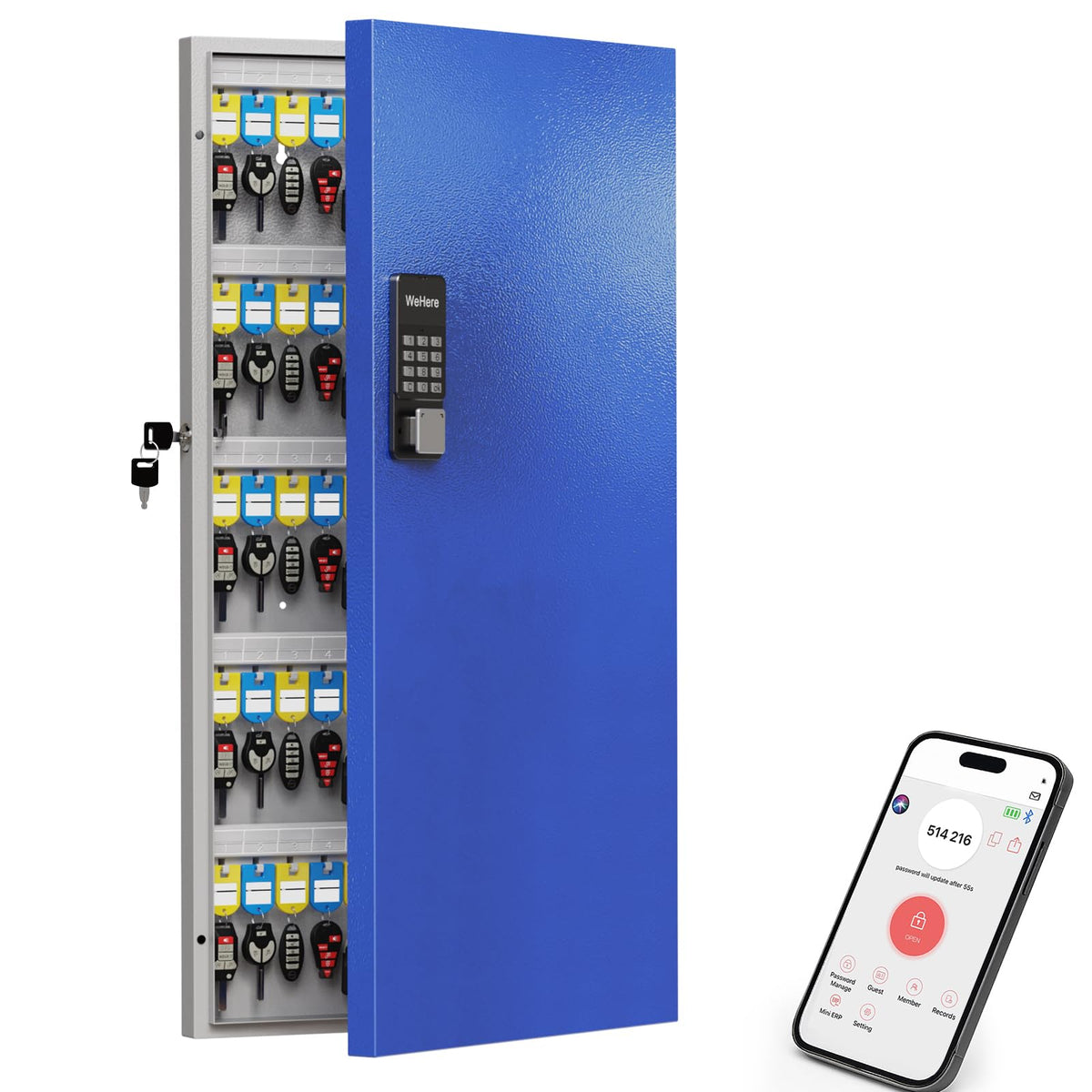 WeHere 120-Key Key Lock Box Wall Mount – Commercial Smart Key Cabinet Organizer with App, One-Time Code, Bluetooth & WiFi Unlock (Sold Separately), Key Management System for School, Rental, Office