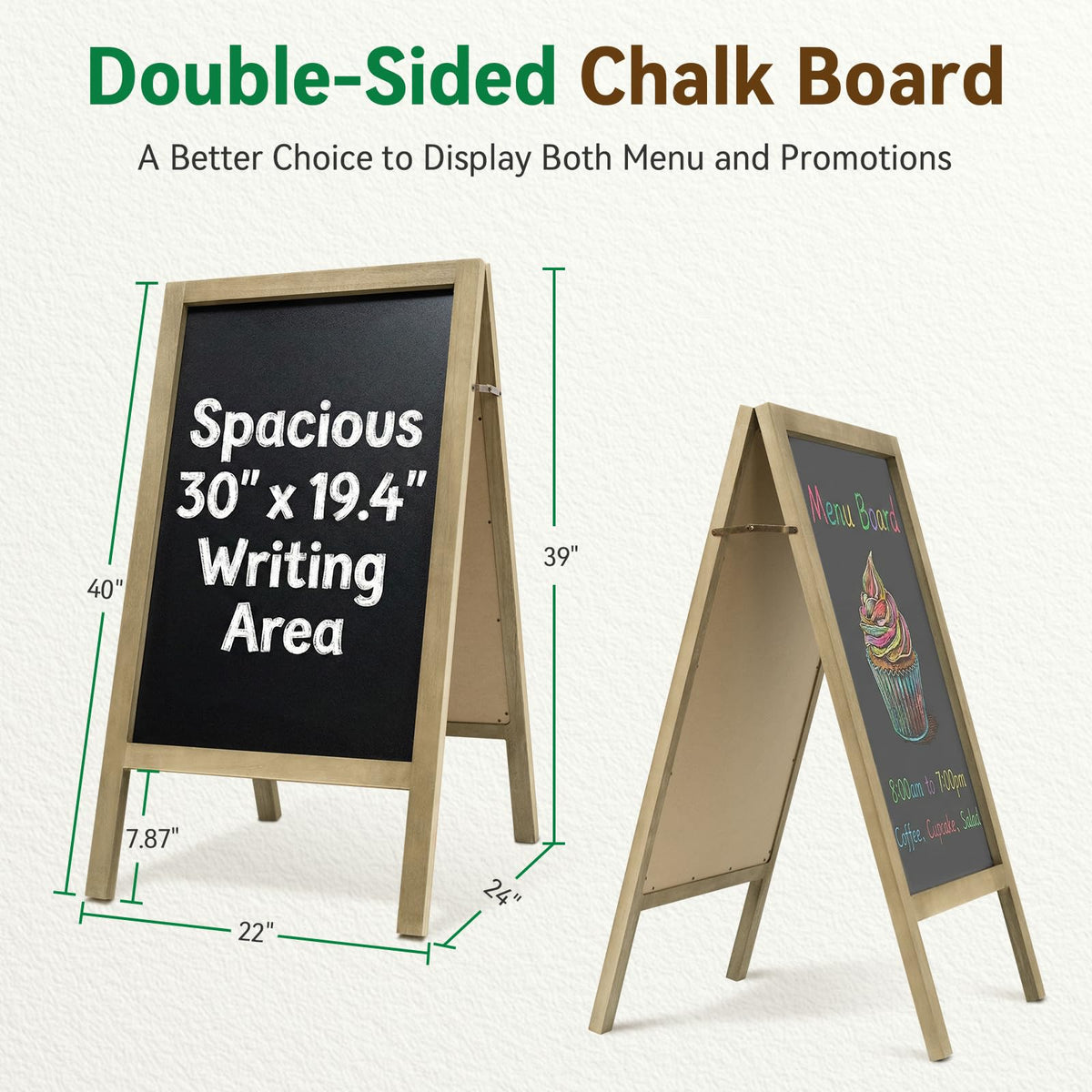TEAKMAMA A Frame Chalkboard Sign, 40"x20" Extra Large Chalk Board Double-Sided Sidewalk Sign Sturdy Sandwich Menu Board for Restaurant Coffee Shop and Wedding, Grey