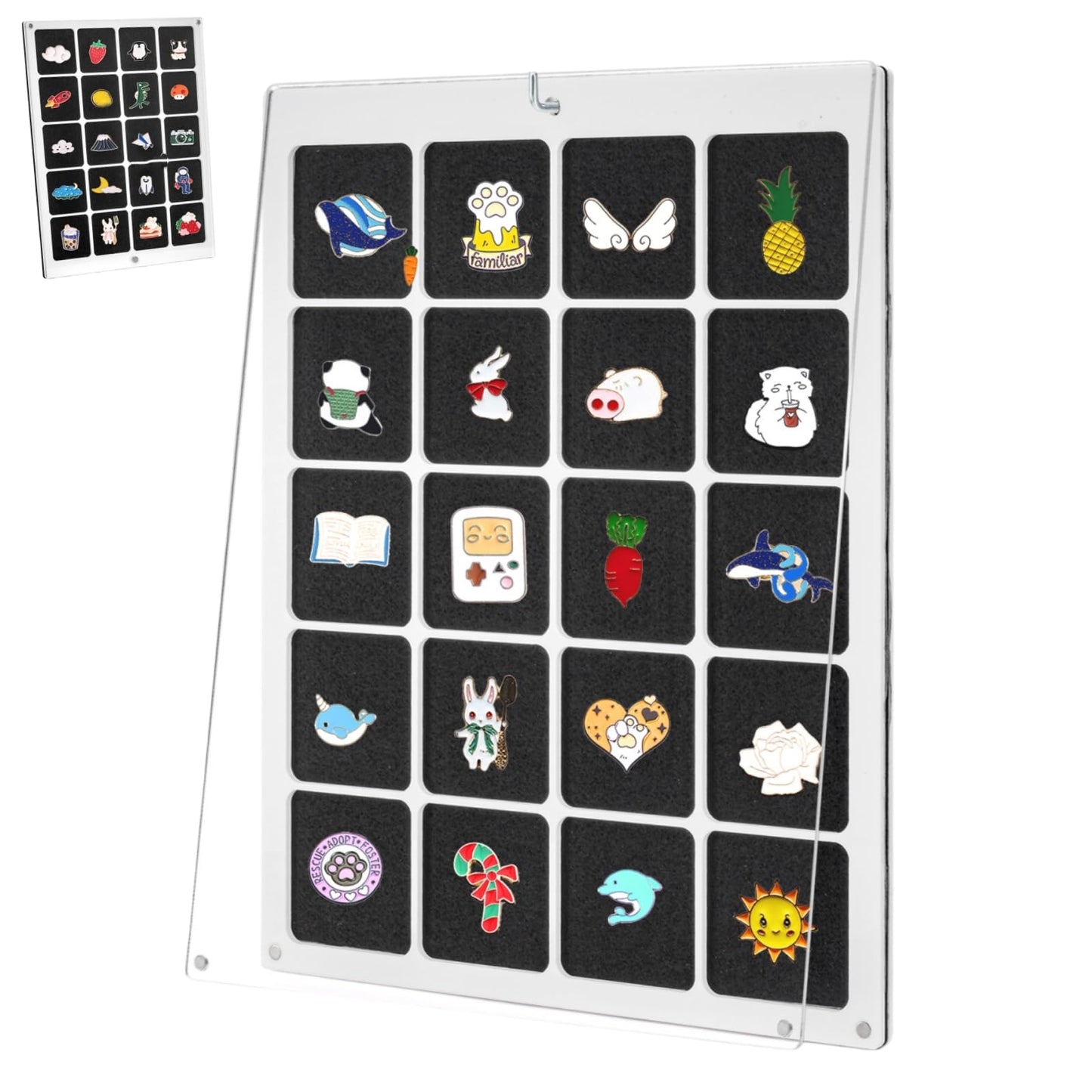 Peohud Acrylic Enamel Pin Display Board, 20 Grids Dust-Free Pin Collection Organizer, Clear Table Top and Wall Pin Holder Case for Jewelry Pins, Pin Gift, Pin Enthusiast