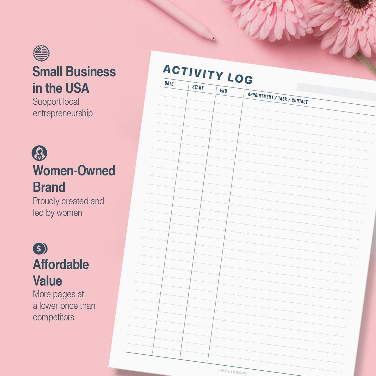 Activity Log Notepad 8.5 x 11 Tear-Off Pad – 70 Undated Sheets Office Project Productivity Planner Contact Action Appointment Task Time Hourly Tracker (White, Colorful, 1 Pack)