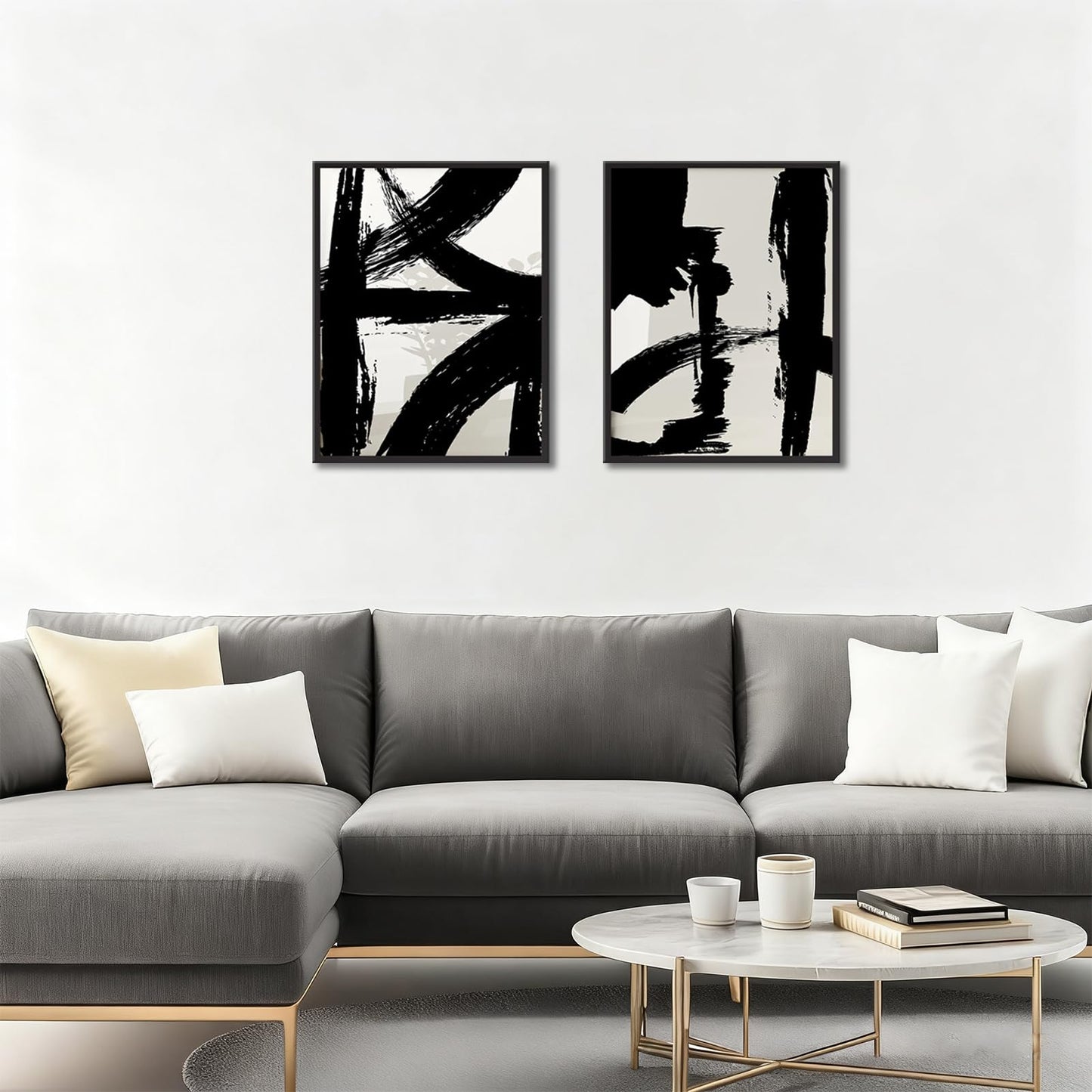 Black and White Brush Stroke Wall Art Modern Abstract Minimalist Ink Line Painting Picture Mid Century Geometric Prints Canvas Poster Retro Graffiti Artwork for Office Home Decor 12x16in Unframed
