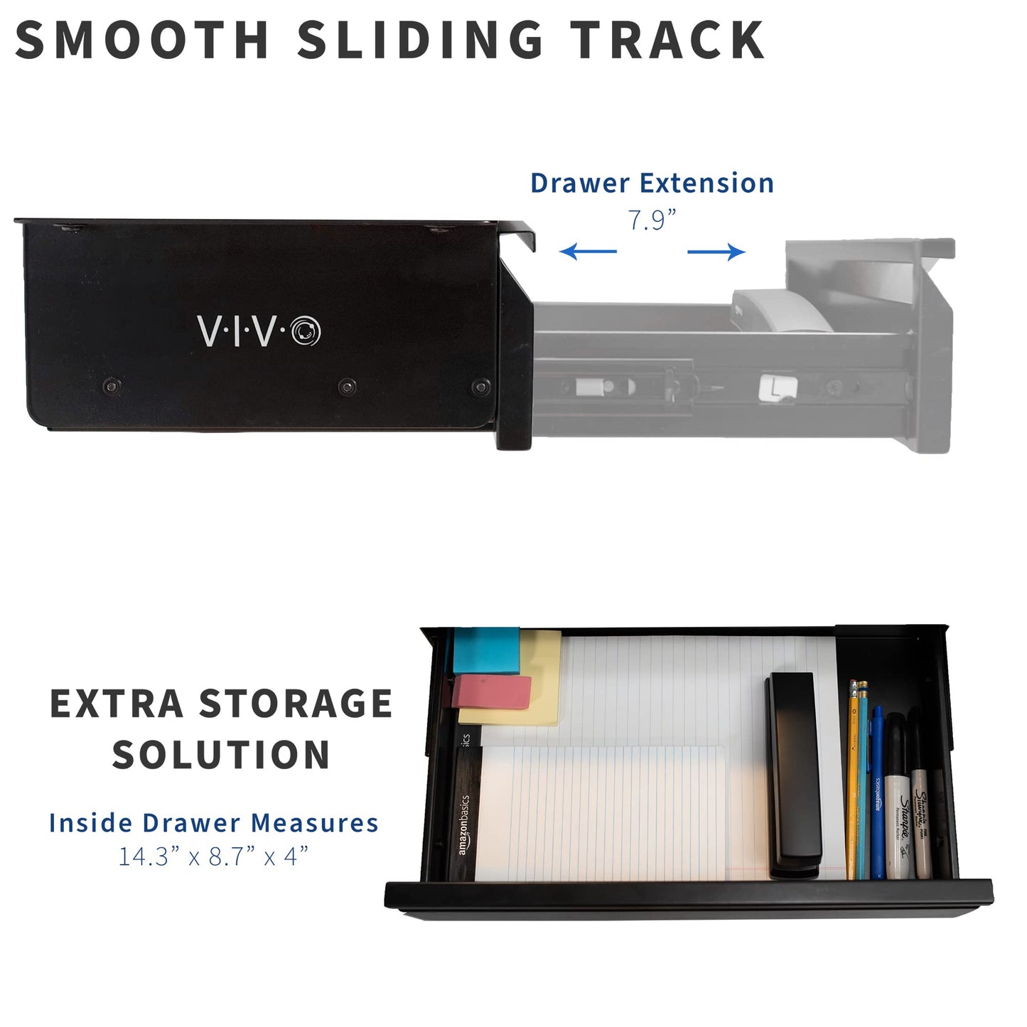 VIVO 16 Inch Under Desk Slide out Drawer without Shell, Home Office Storage Organizer, Steel, Black, DESK-AC03A-B