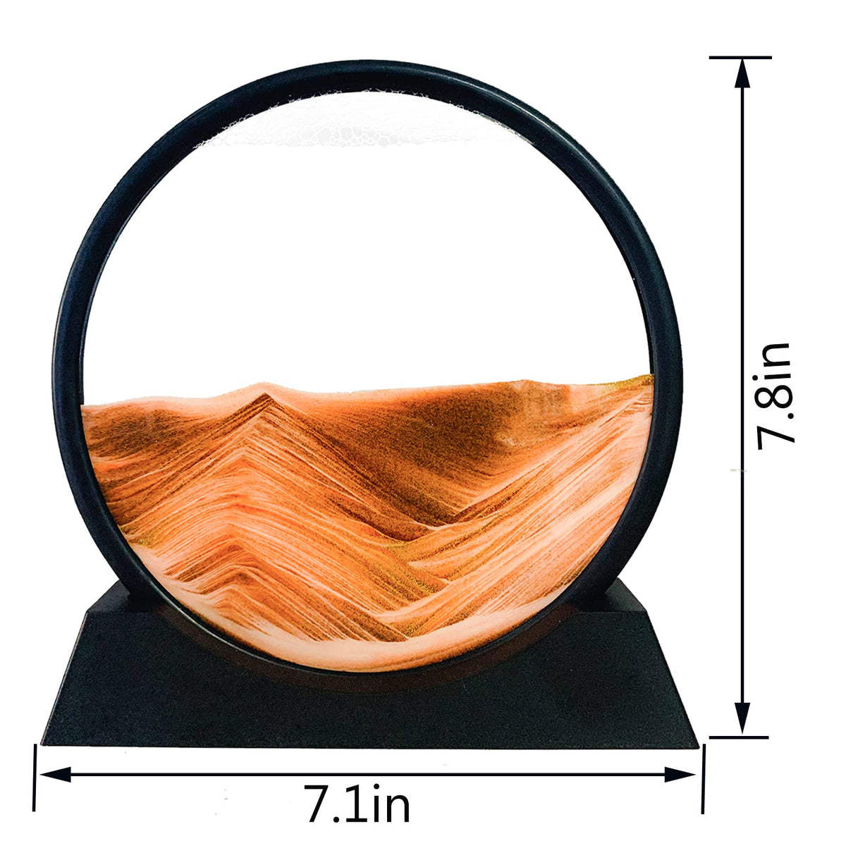 HYUGF Moving Sand Art Picture Decor, 3D Deep Sea Sandscape Liquid Motion, Round Glass Frame Display Flowing Sand Relaxing Gift for Kids Adults Home Office Work Desktop Decoration Toy (Gold, 7")
