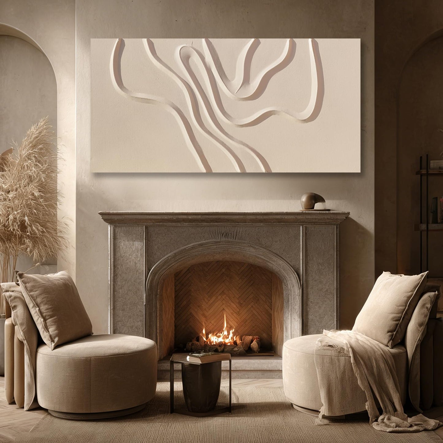 Hue7Art Abstract Beige Canvas Wall Art Modern Minimalist Geometric Hand Painting Artwork for Living Room Bedroom Office Neutral Wall Decor 24x48 Inch