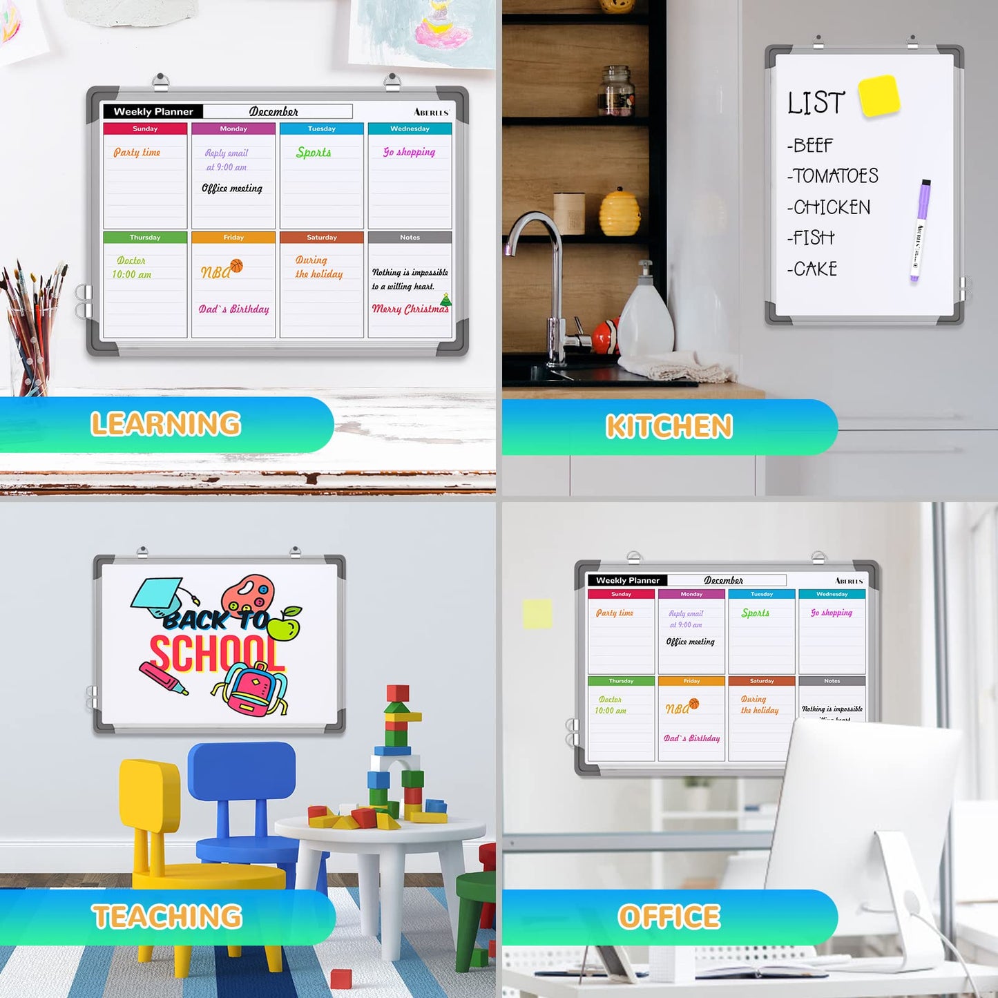 Small Weekly Calendar Dry Erase Whiteboard for Wall, 16" x 12" Magnetic Dry Erase Board, Hanging Double-Sided White Board, Portable Board for List, Kitchen, Planning, Memo, Home, Office