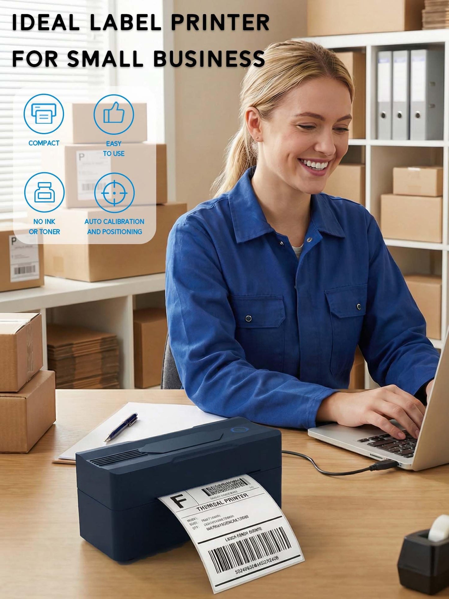 Forc Bluetooth Thermal Shipping Label Printer, 4x6 Wireless Thermal Label Printer for Small Business, Compatible with Android, iPhone, Windows & Mac, Widely Used for Amazon, Etsy, USPS & More