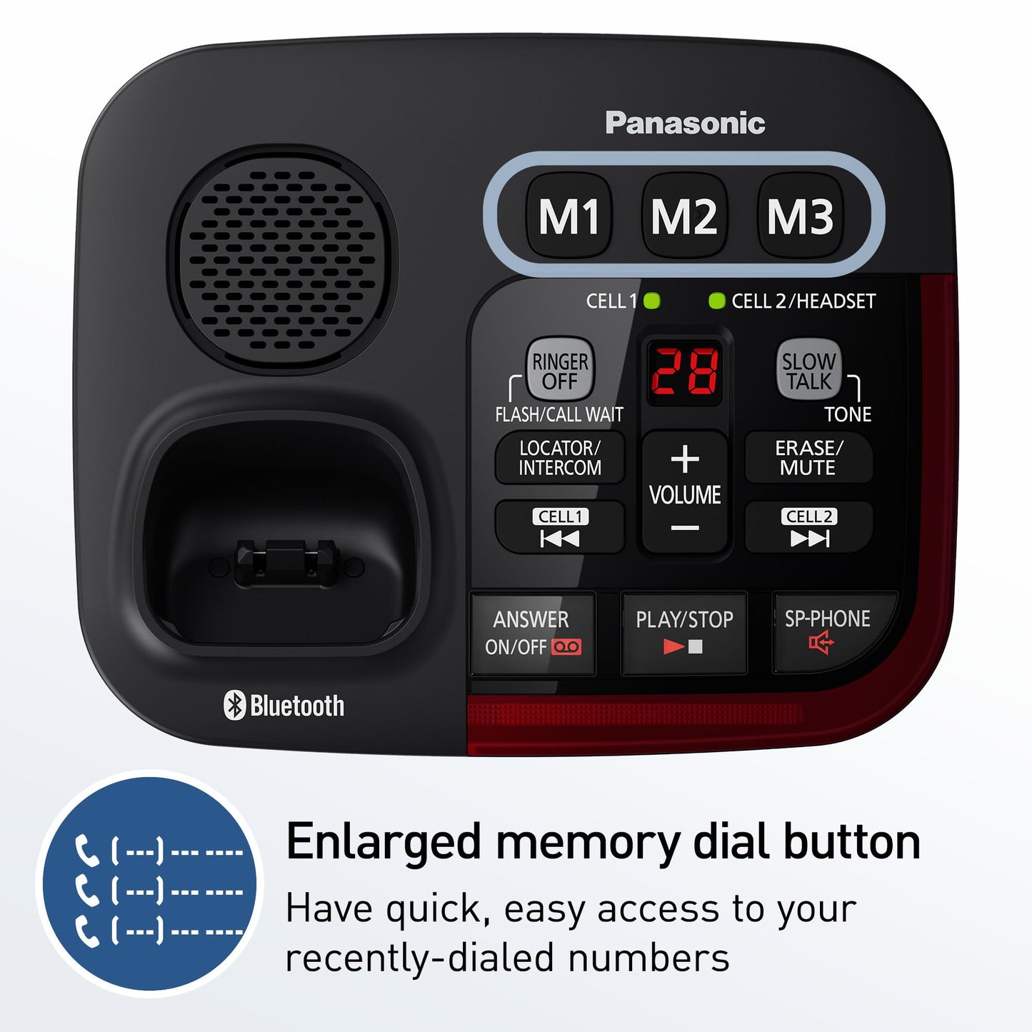 Panasonic 1 Handset Amplified Cordless Phone with Slow Talk, 40dB Volume Boost, 100dB Lound Visual Ringer, Hearing Aid Compatibility, Large Screen and Backlit Keypad, Link2Cell - KX-TGM430B (Black)