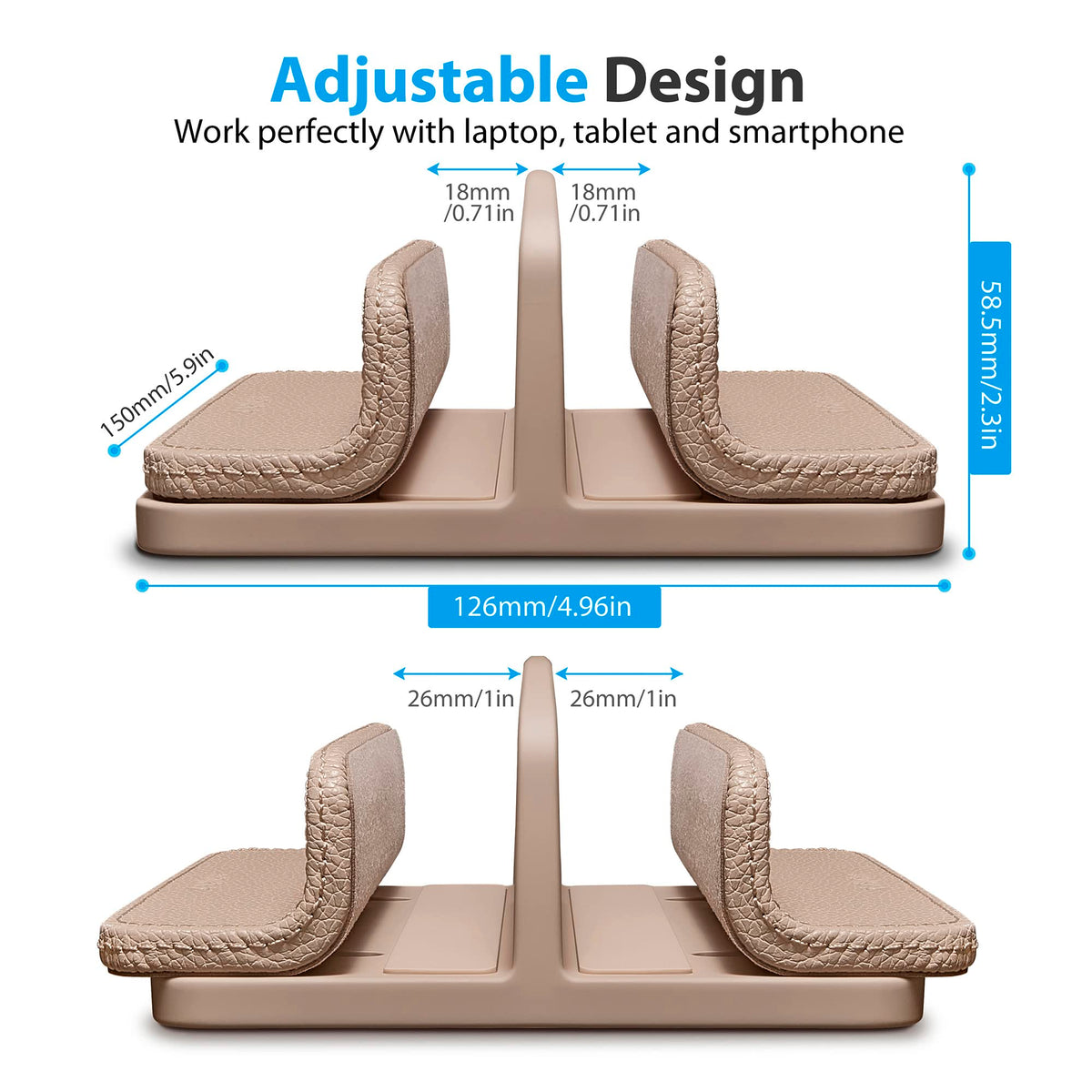 CoStySee Leather Vertical Laptop Stand,Dual Laptop Holder Stand,Laptop Organizer with Adjustable Dock (18-26mm/0.7-1 in) for All MacBook/Tablet/Surface/Dell/iPad (Apricot)