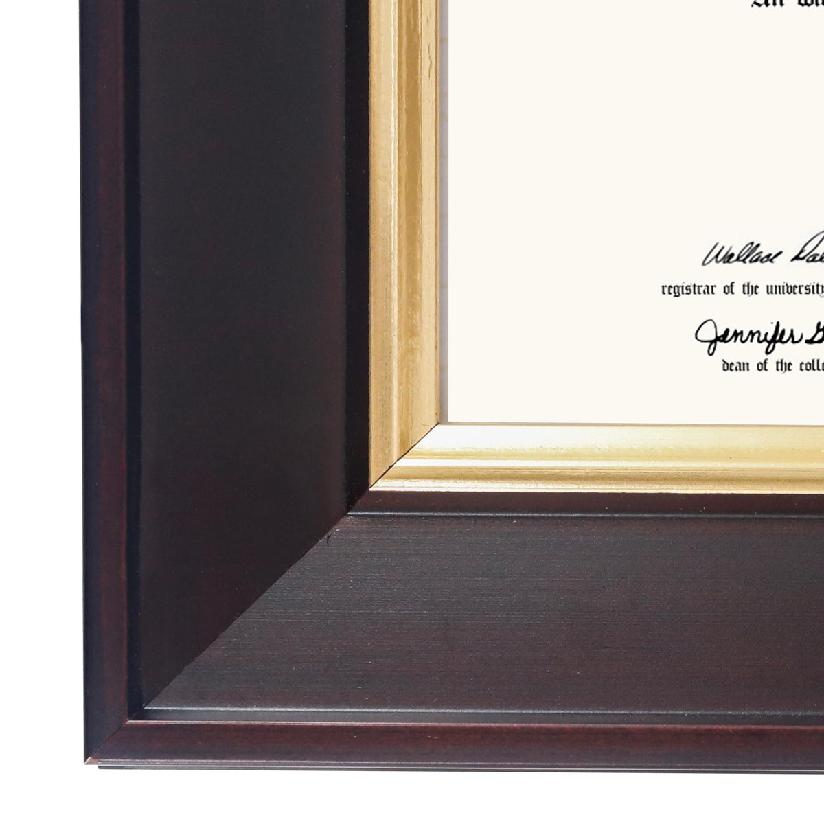 GMFrames 8.5x11 Wood Diploma Frame with Purple Mat or Display 11x14 Certificates without Mat,Tempered Glass,Deep Brown Finish with Gold Trim