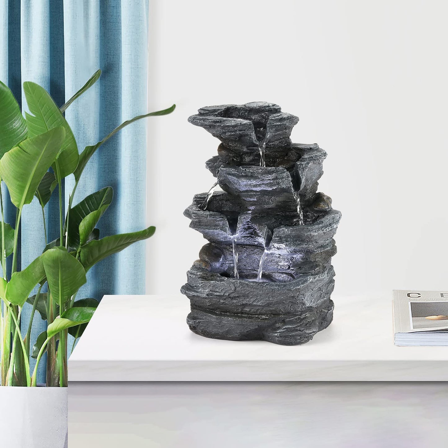 WICHEMI Indoor Fountain Tabletop Fountain Waterfall Fountains Stacked Rocks Water Feature Feng Shui Zen Meditation Relaxation Desktop Fountain for Home and Office Indoor Spaces Decor (Style 20)