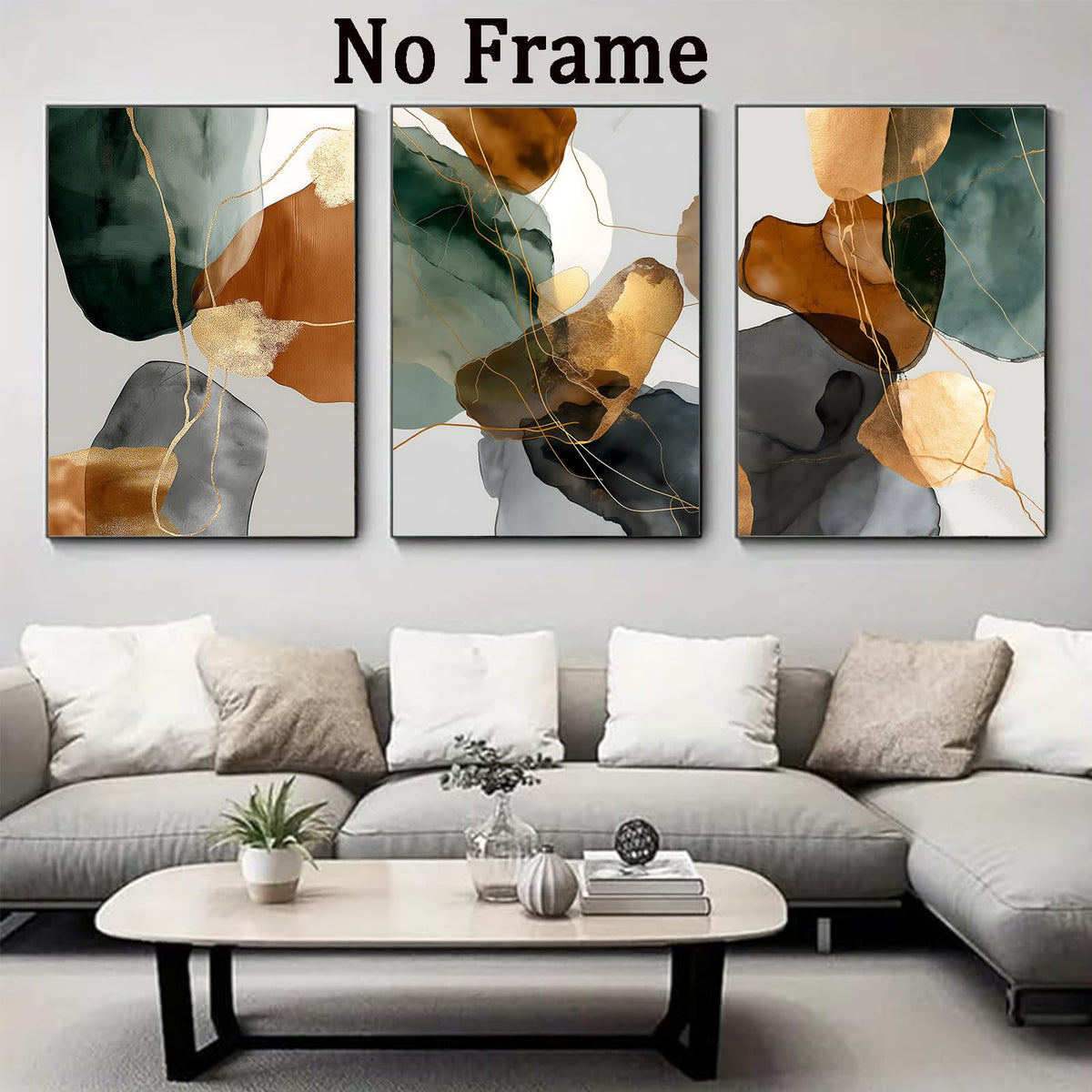 Green Gray Brown White Abstract Wall Art Minimalist Modern Geometric Painting Green Grey Marble Wall Art Contemporary Modern Picture Brown Gold Abstract Marble Print for Living Room 16x24inx3 No Frame