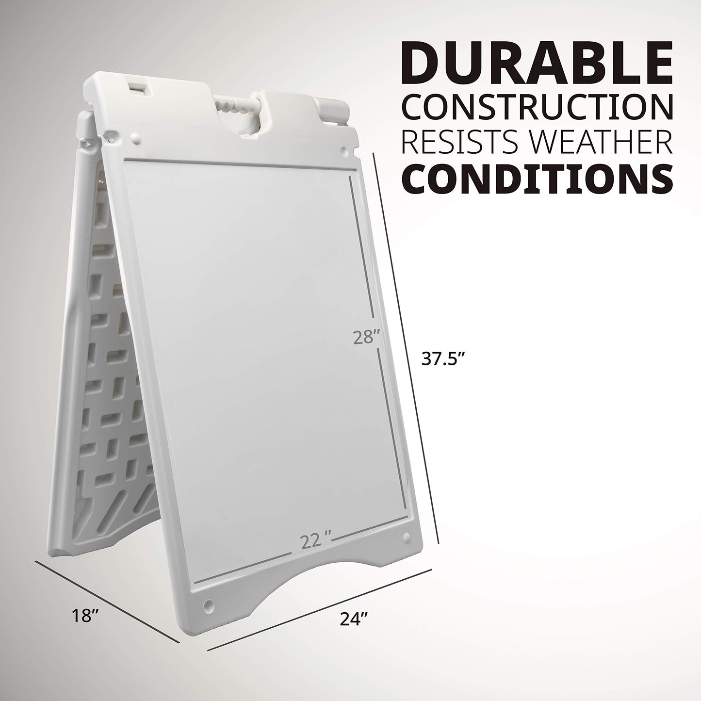 Jumbl A-Frame Signboard 22” x 28” Display Surface – Large Outdoor Sandwich Board w/Weather Resistant PVC Sign Protector & Sand Fill Holes – Dual Signage Stand for Storefront Sidewalk Curb (White)