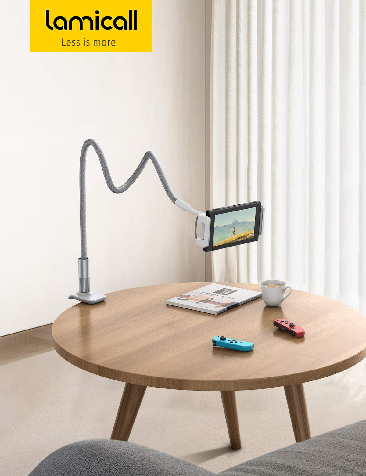 Lamicall Gooseneck Tablet Holder, Tablet Stand : Flexible Arm Clip Tablet Mount Gifts, Compatible with iPad mini Pro Air, Kindle, Switch, Galaxy Tabs, More 4.7-10.5" Devices - Gray