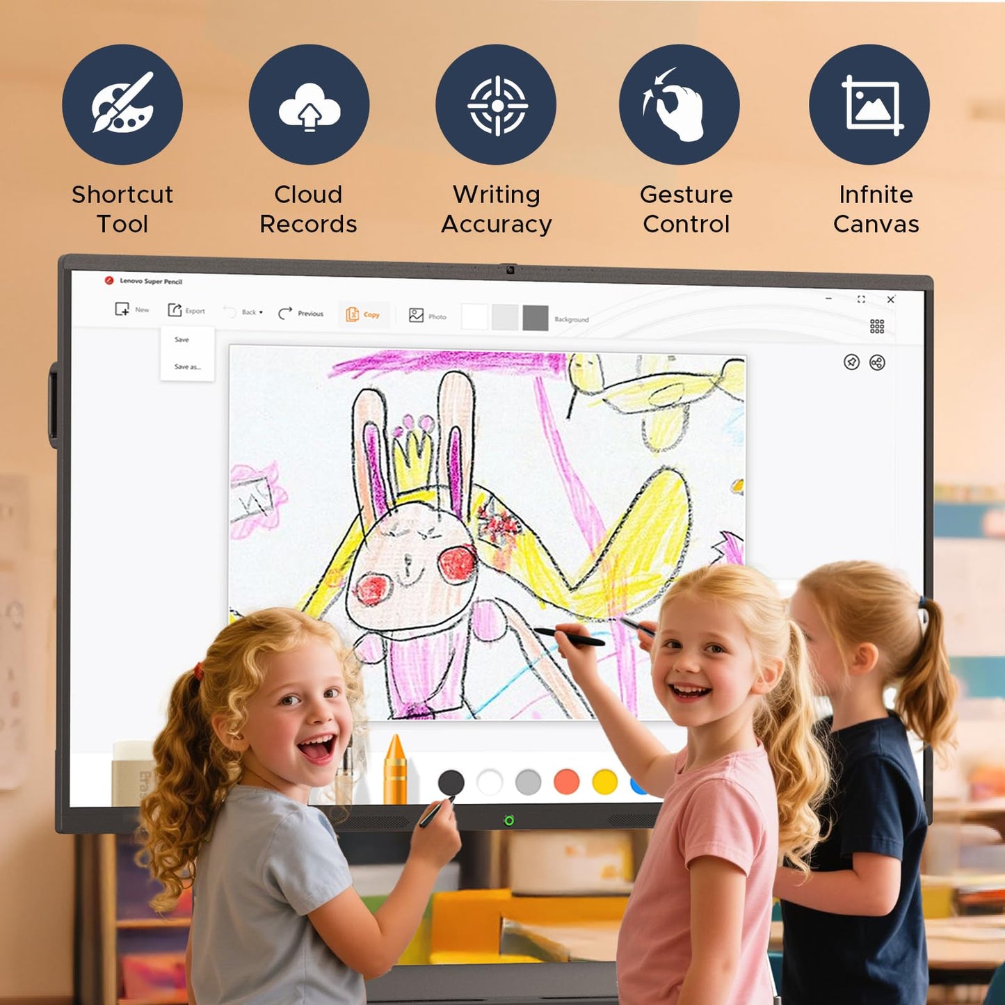 MWE 55'' Smart Board,Electronic Interactive White Board with 4K Touchscreen Display Built in UHD Camera Open App Ecosystem Digital Whiteboard for Business Office Classroom Home (Wall-Mounted,55'')