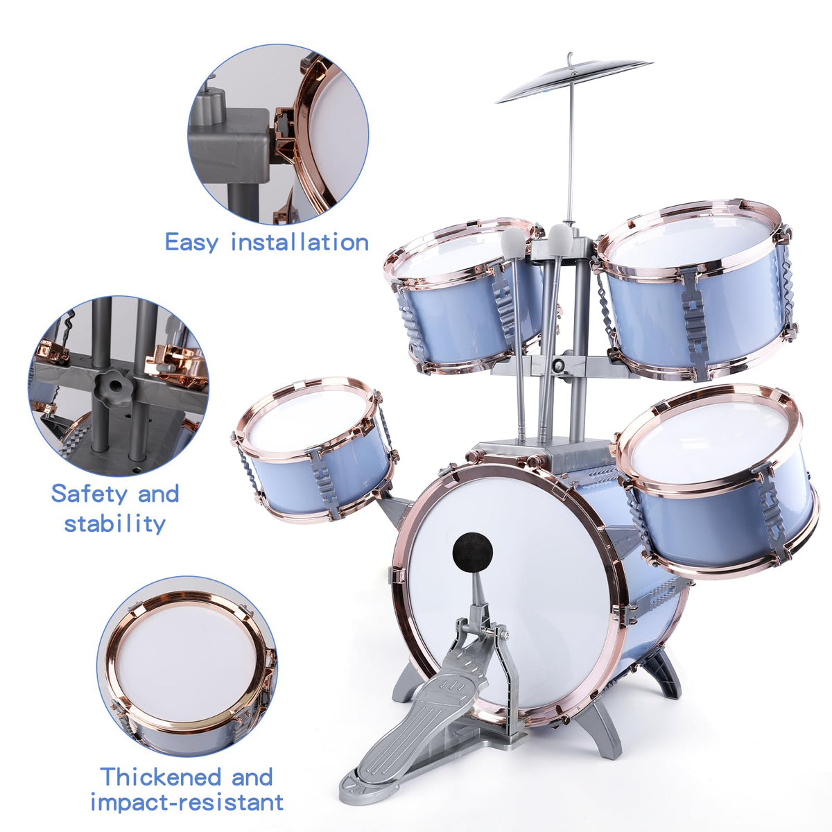 M SANMERSEN Kids Jazz Drum Set - 5 Drums with Stool - Rock Jazz Drum Kit - Musical Enlightenment Educational Toys Gift for Boys Girls