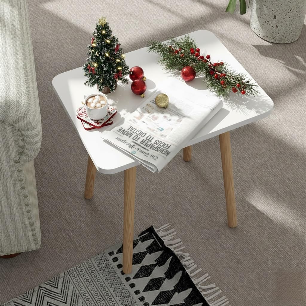 FORAOFUR Small Side Table, Modern Wood Mini Coffee Table, Easy Assembly Compact End Table for Living Room Bedroom Sofa, Minimalist White Accent Furniture for Small Spaces