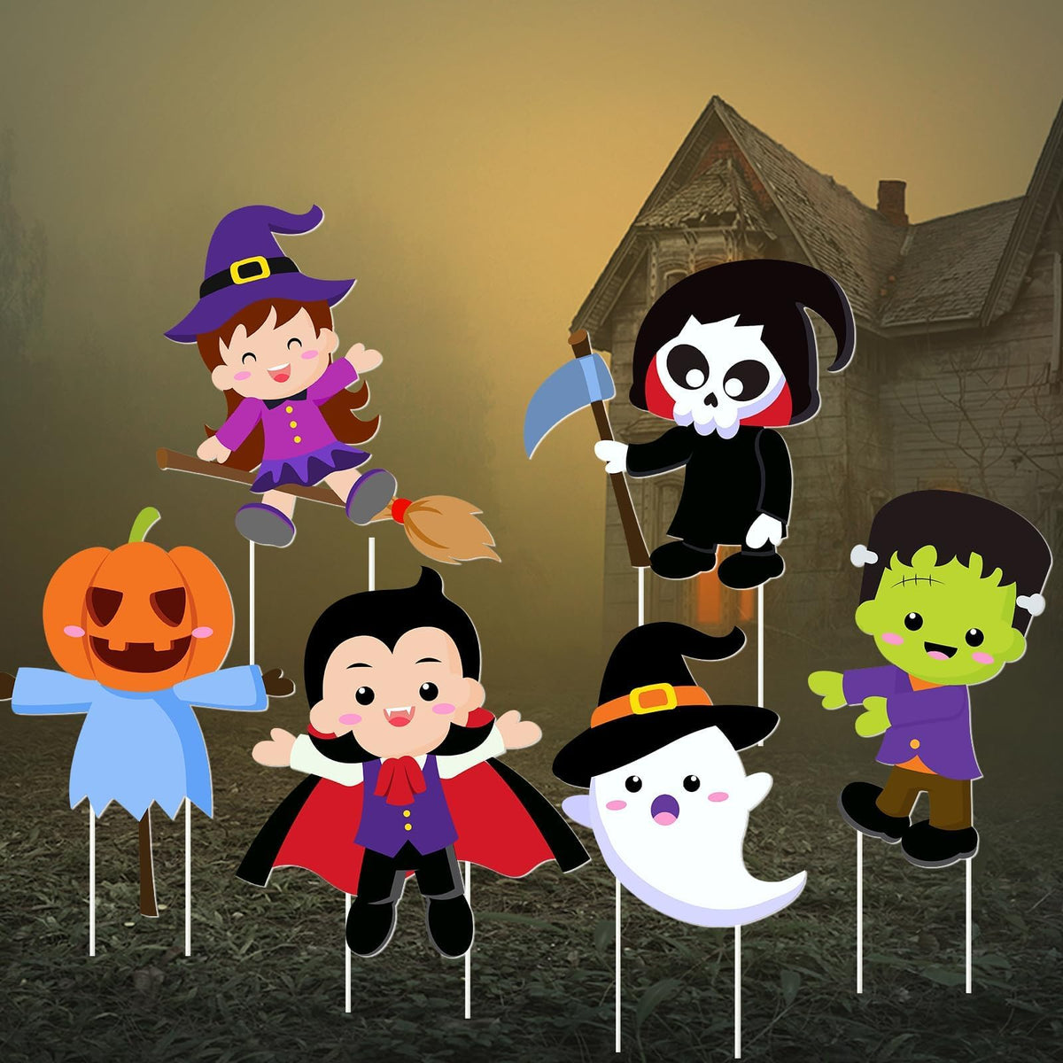 Halloween Yard Signs Cute Halloween Garden Stake Halloween Ghost Witch Scarecrow Yard Stakes Halloween Garden Stake Decorations for Lawn Decorations Outdoor Garden Home Party Decor