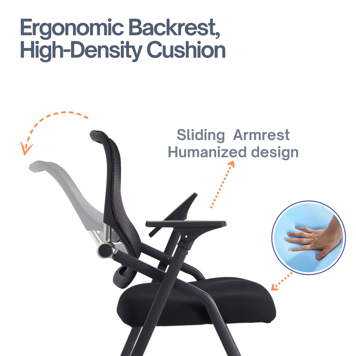 BLANEDUO Updated Conference Room Chairs, Folding Office Desk Chair with Lumbar Support and Sliding Armrest with Casters, Stackable Office Guest Chairs & Reception Chairs, 1 Pack Black