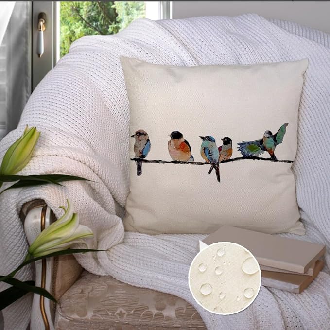 RABUSOFA Outdoor Pillow Covers Waterproof 18x18 Inch, Outdoor Bird Lumbar Throw