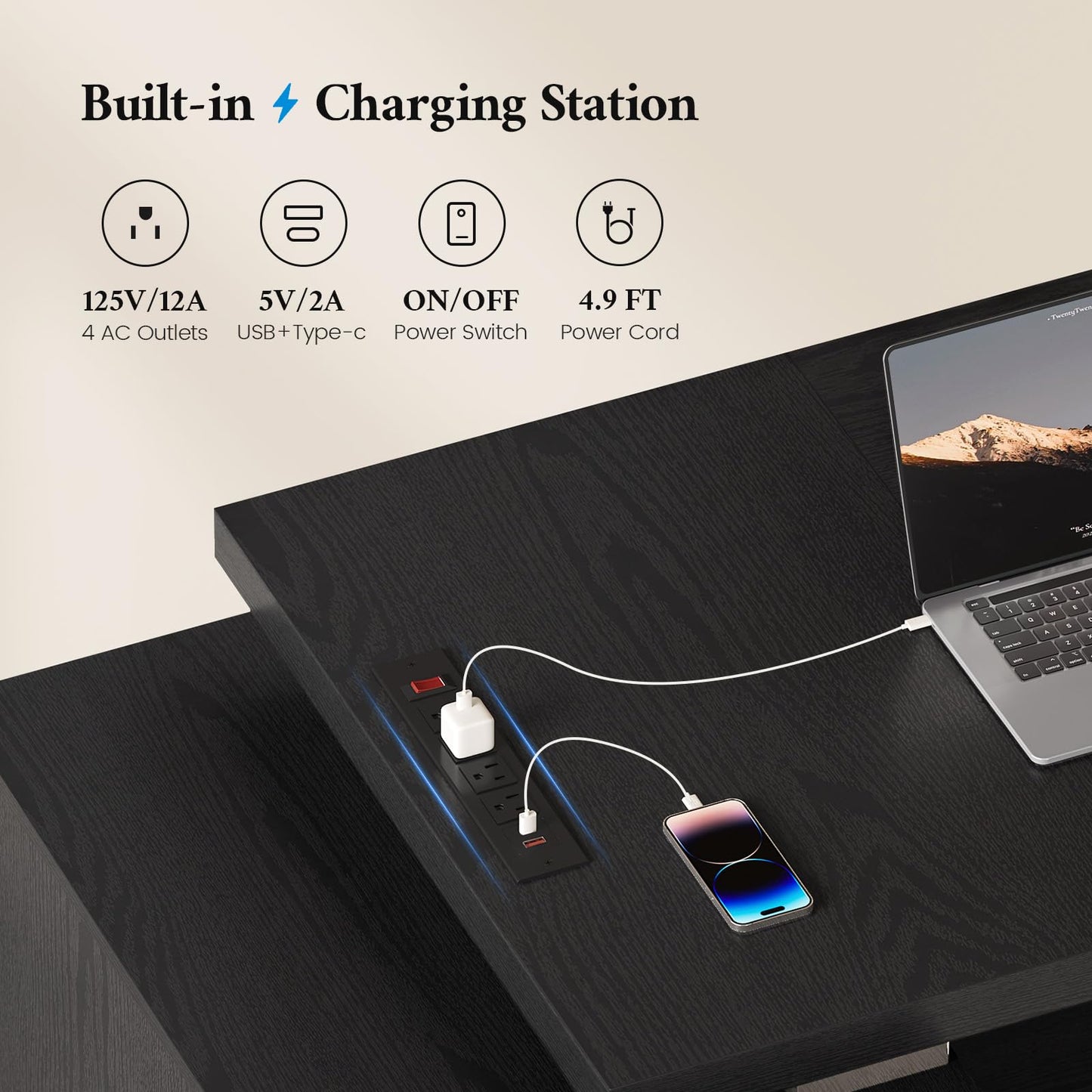 ANGRYWIN 80.6" Executive Desk with Power Outlet and File Drawer, Modern Home Office Desk with 3 Large Cabinets and Privacy Panel, Business Furniture for Home Office, Living Room, Black