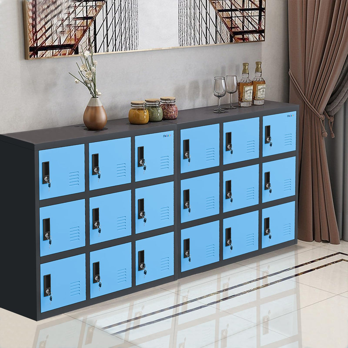 MECOLOR Metal Kids Locker for Girls Bedroom and Playroom Storage for Clothes,Bags,Toys and Book (Blue, 9D)