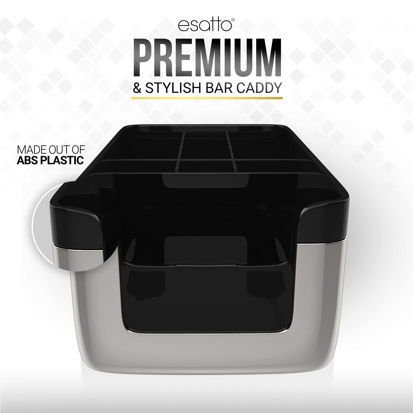 Esatto Professional Bar Products Premium Bar Caddy (Chrome), Used to Easily Organize Bar Items and Workspace, With Additional 12 Pourers For Precision Pouring and 12 Pourer Covers