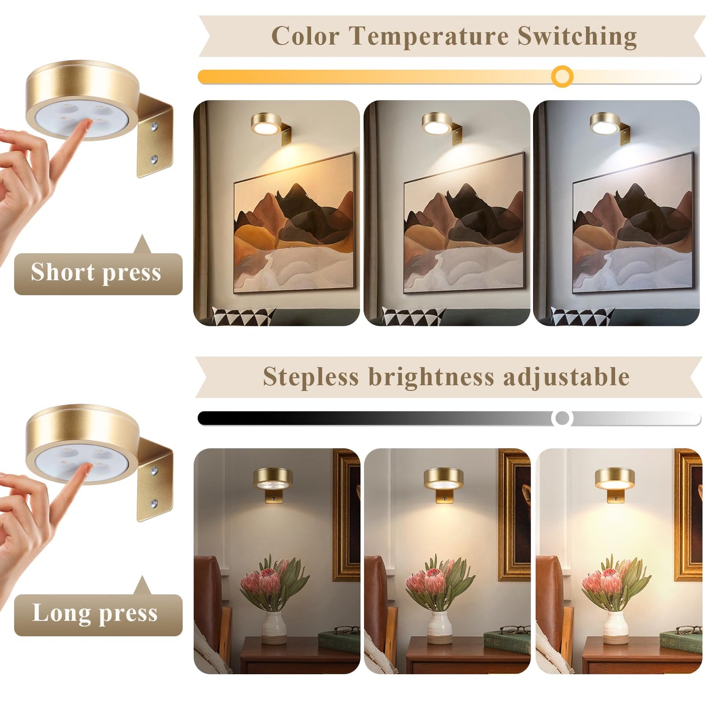 KELUOLY 4-Pack Picture Light Battery Operated Painting Lights for Wall, Magnetic LED Display Art Light with Remote, Dimmable and Timer Portrait Light for Art Frame Artworking, Wall Decor Puck Light