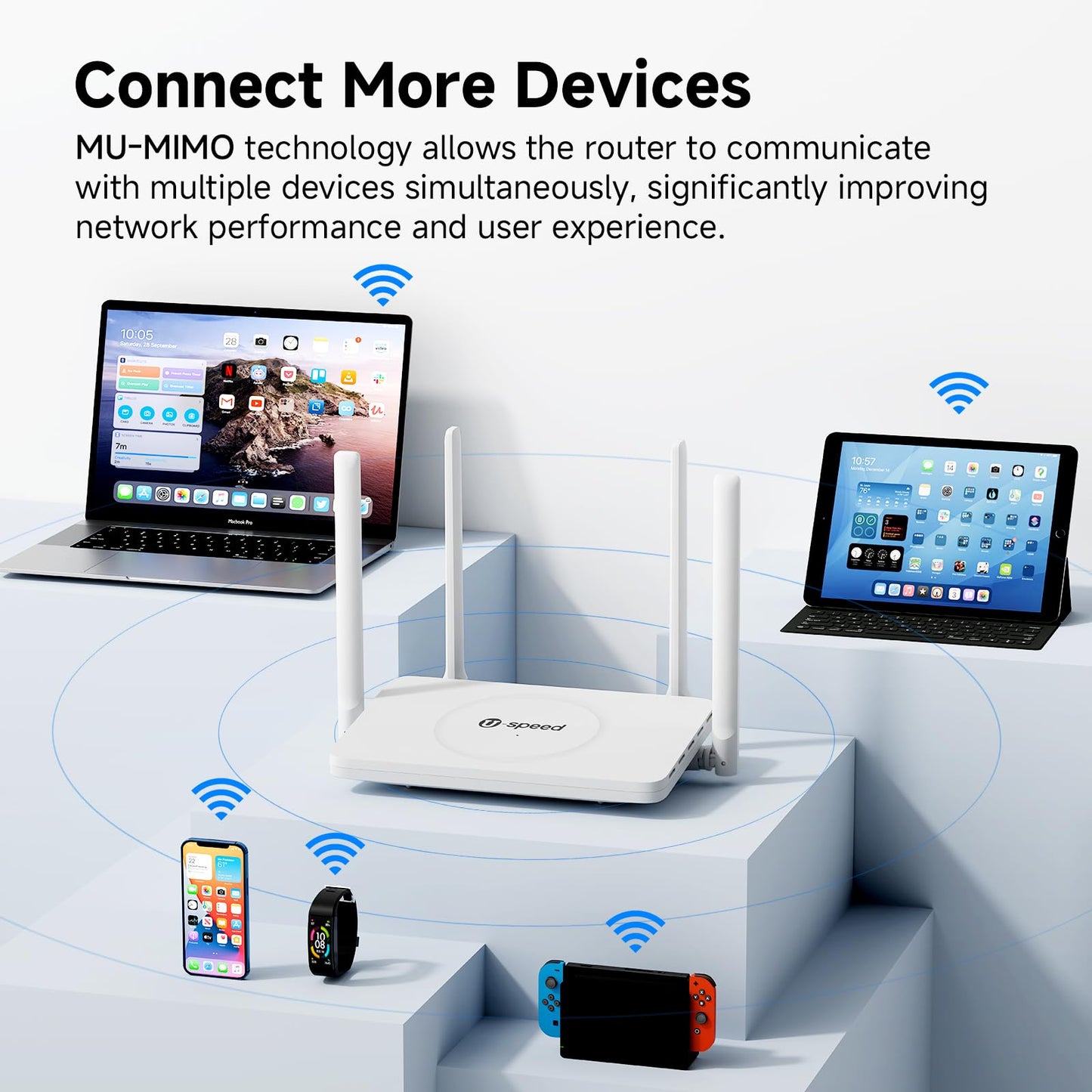 U-SPEED AC1200 WiFi Router Dual Band Wireless Internet Router, Speed Up to 1.2 Gbps, 4 x 1000 Mbps Gigabit Ethernet Ports, Bridge/Repeater Mode, Guest Network, IPV6, EasyMesh, Parental Controls
