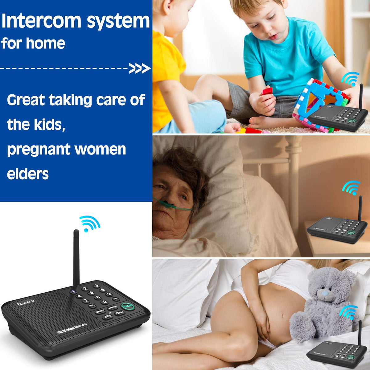 Intercoms Wireless for Home, 5280 Feet Long Range Wireless Intercom System for House, 10 Channels Intercoms System for Business, Room to Room Intercom System with Monitor for Elderly LD666-3P