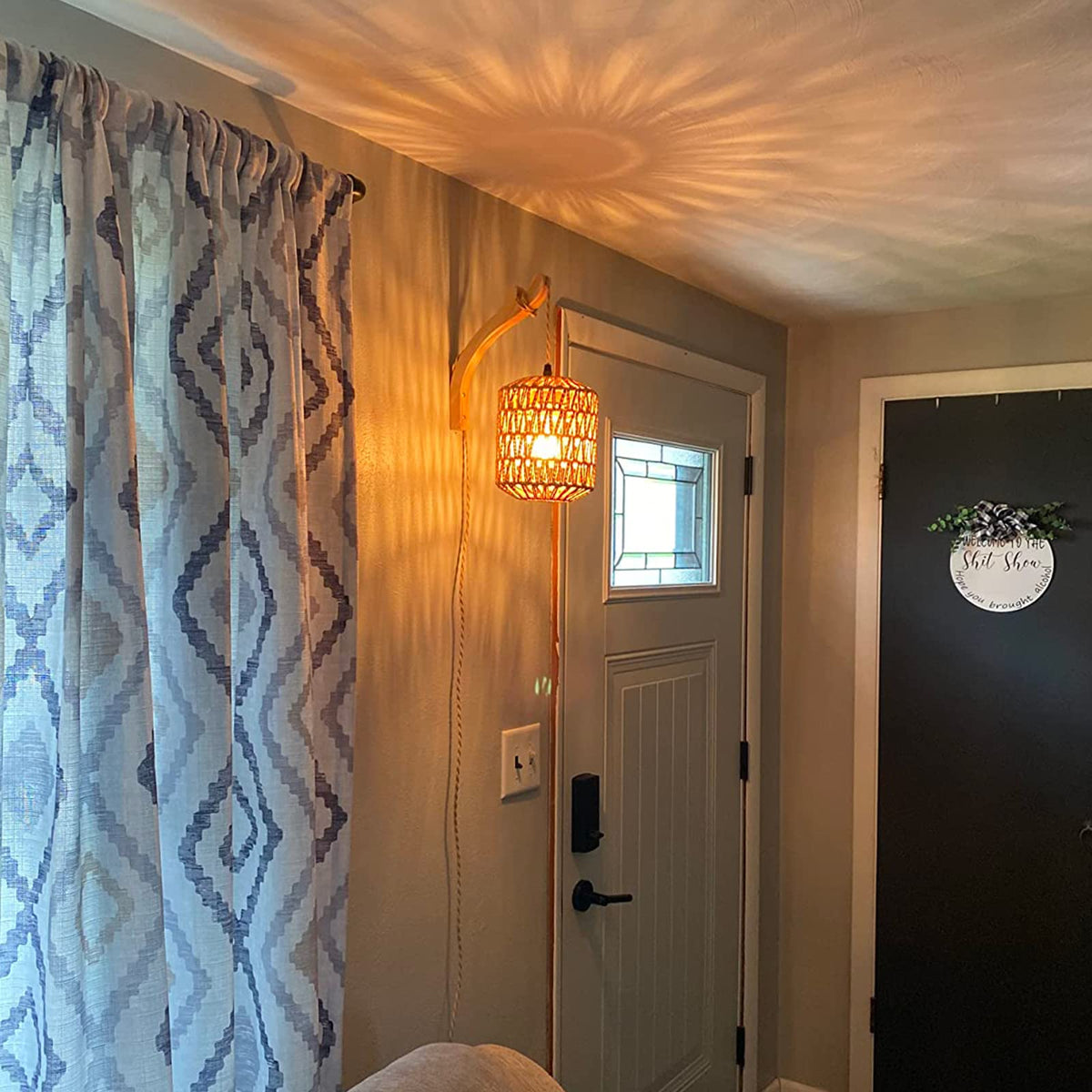 Frideko Plug in Wall Sconces Set of Two Hand Woven Lamp with Cord Rattan Lights Farmhouse Sconce Mounted Light Boho Lighting for Bedroom Living Room