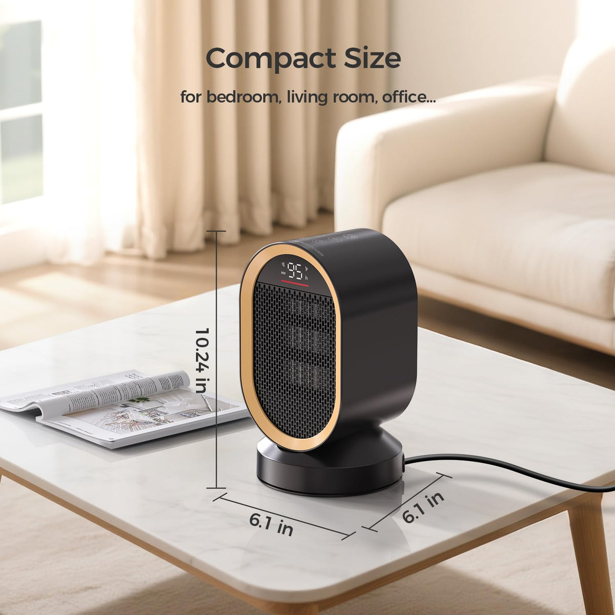 BREEZOME Space Heaters for Indoor Use, 1500W Fast Heating Ceramic PTC Space Heater with Thermostat 24H Timer, 85°Oscillating Quiet Electric Heaters for Indoor Office Desktop Home